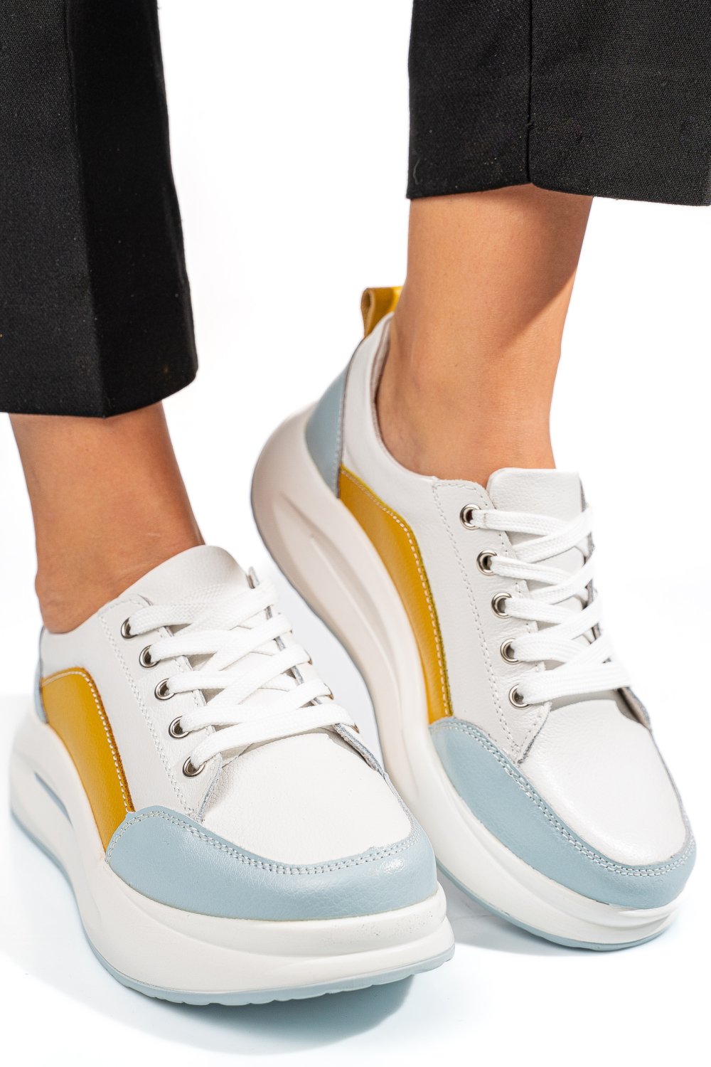 PANTOFI SPORT WHITE BLUE MUSTAR PIELE NATURALA TSP-33