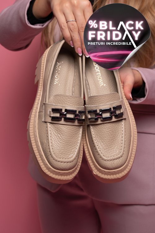 Mocasini bej piele naturala ipcbm003