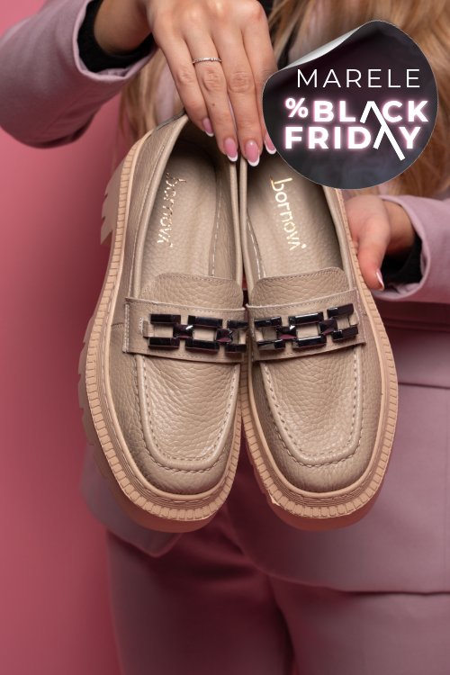 Mocasini bej piele naturala ipcbm003