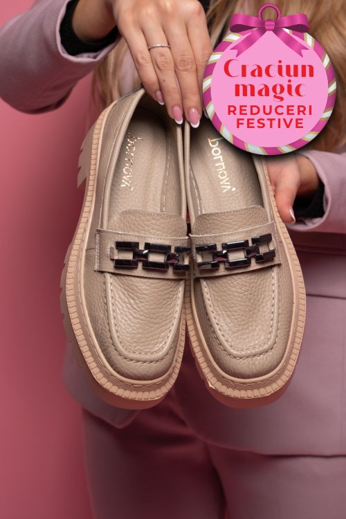 Mocasini bej piele naturala ipcbm003