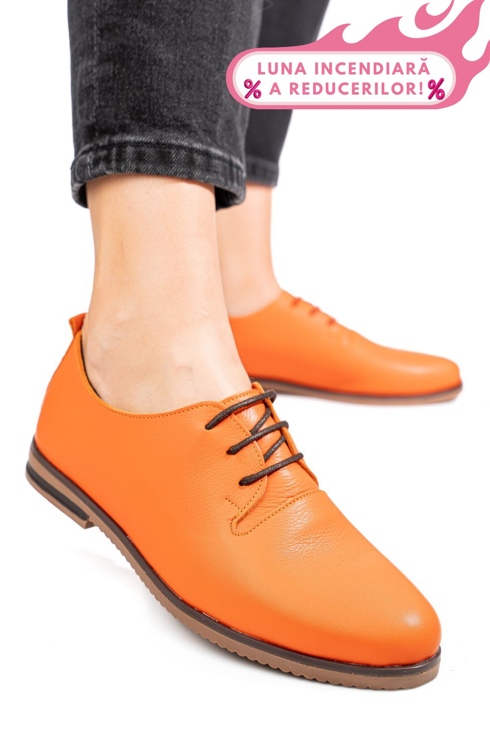 PANTOFI PORTOCALII PIELE NATURALA APCK102