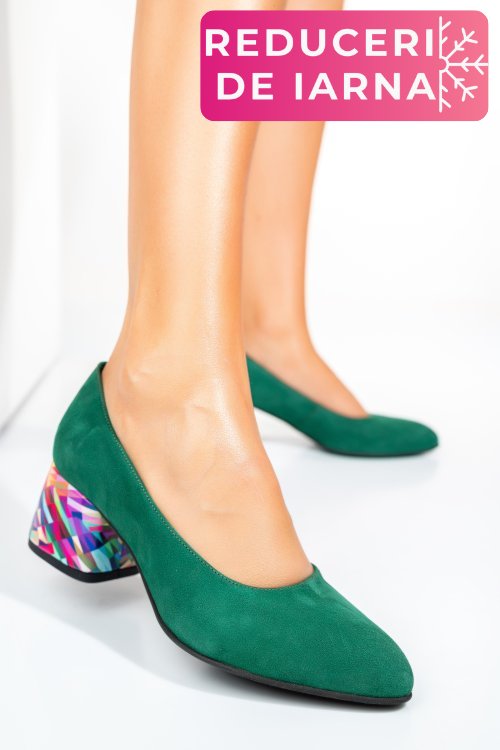 Pantofi verde color piele naturala intoarsa 5s77002