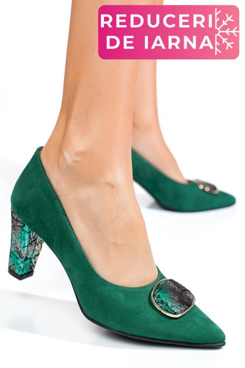 Pantofi verzi piele naturala intoarsa 5s77655
