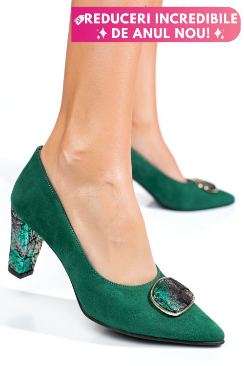 Pantofi verzi piele naturala intoarsa 5s77655