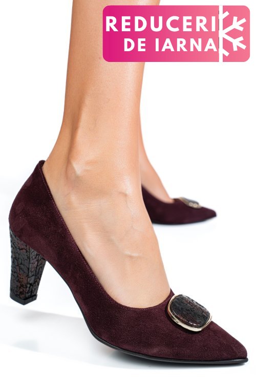 Pantofi visinii piele naturala intoarsa 5s77655