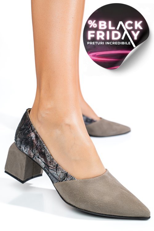 Pantofi gri piele naturala intoarsa 5s77460