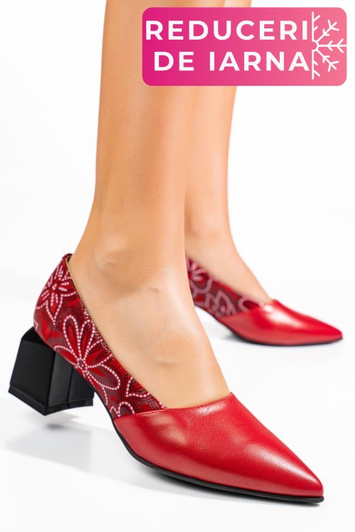 Pantofi rosii floral piele naturala 5s77460