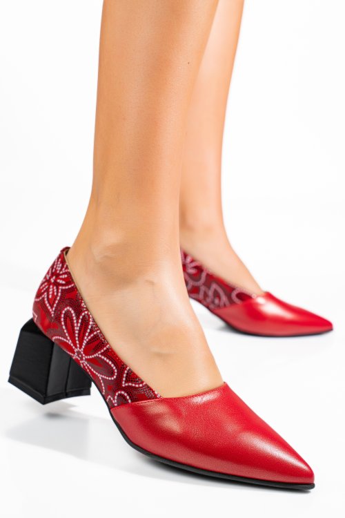 Pantofi rosii floral piele naturala 5s77460