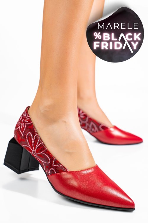 Pantofi rosii floral piele naturala 5s77460