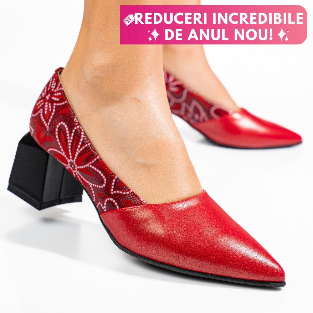 PANTOFI ROSII FLORAL PIELE NATURALA 5S77460