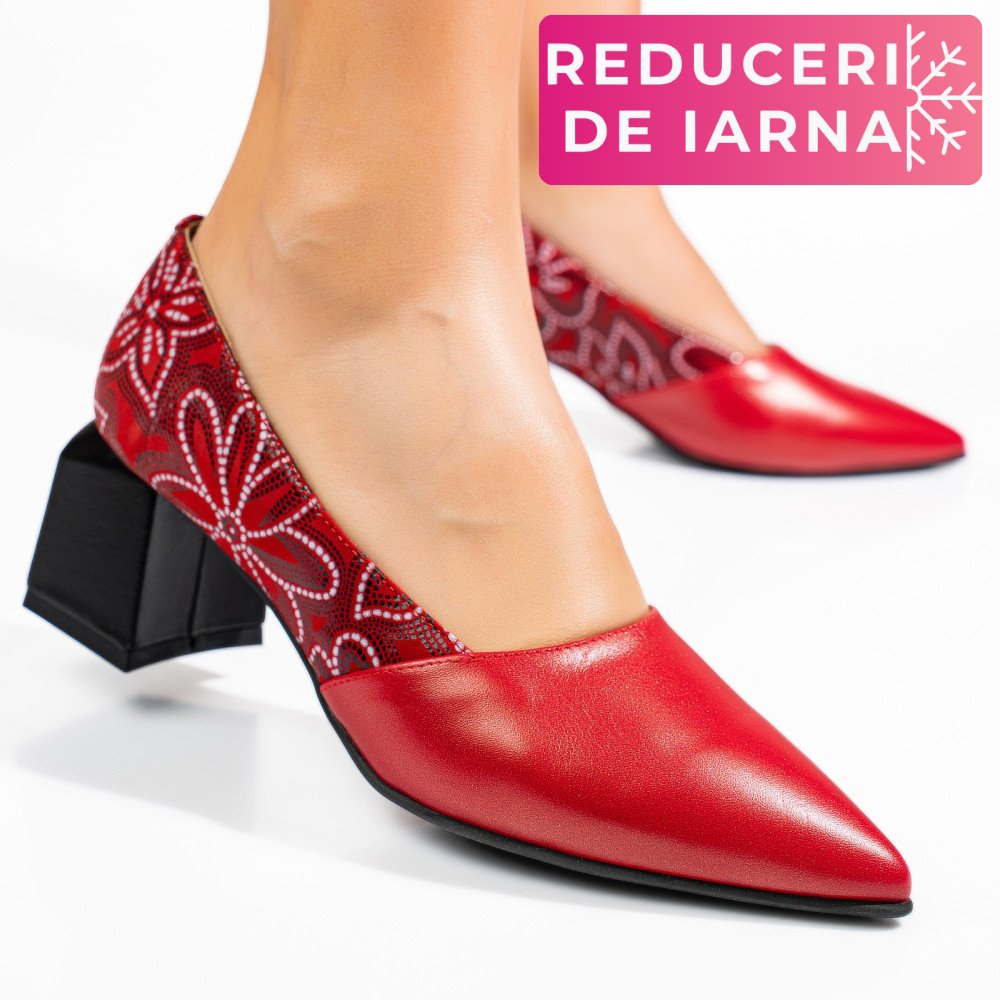 PANTOFI ROSII FLORAL PIELE NATURALA 5S77460