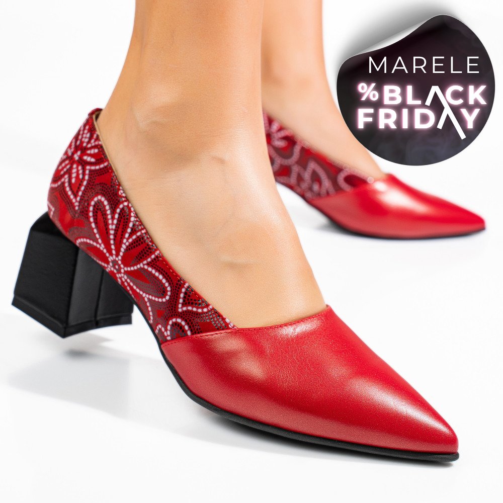 PANTOFI ROSII FLORAL PIELE NATURALA 5S77460