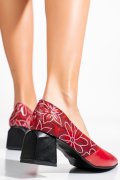 PANTOFI ROSII FLORAL PIELE NATURALA 5S77460