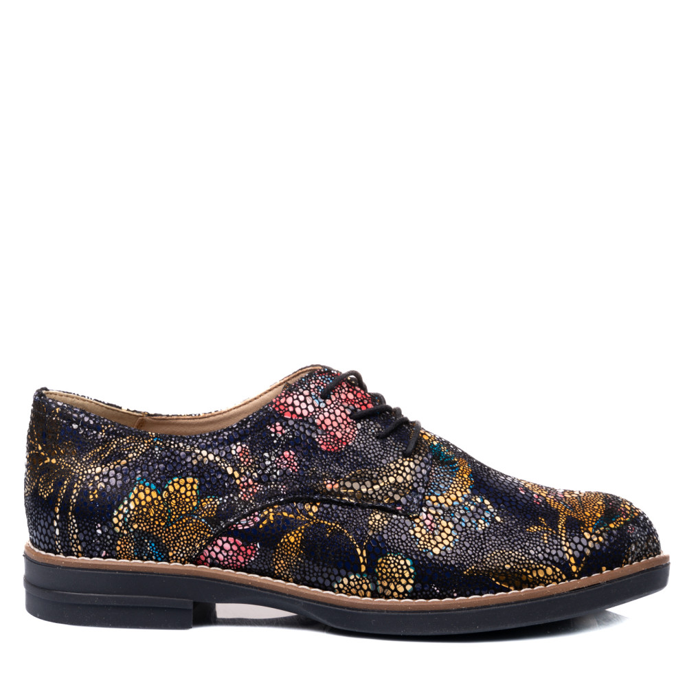 PANTOFI NEGRU GALBEN FLORAL PIELE NATURALA 2S77025
