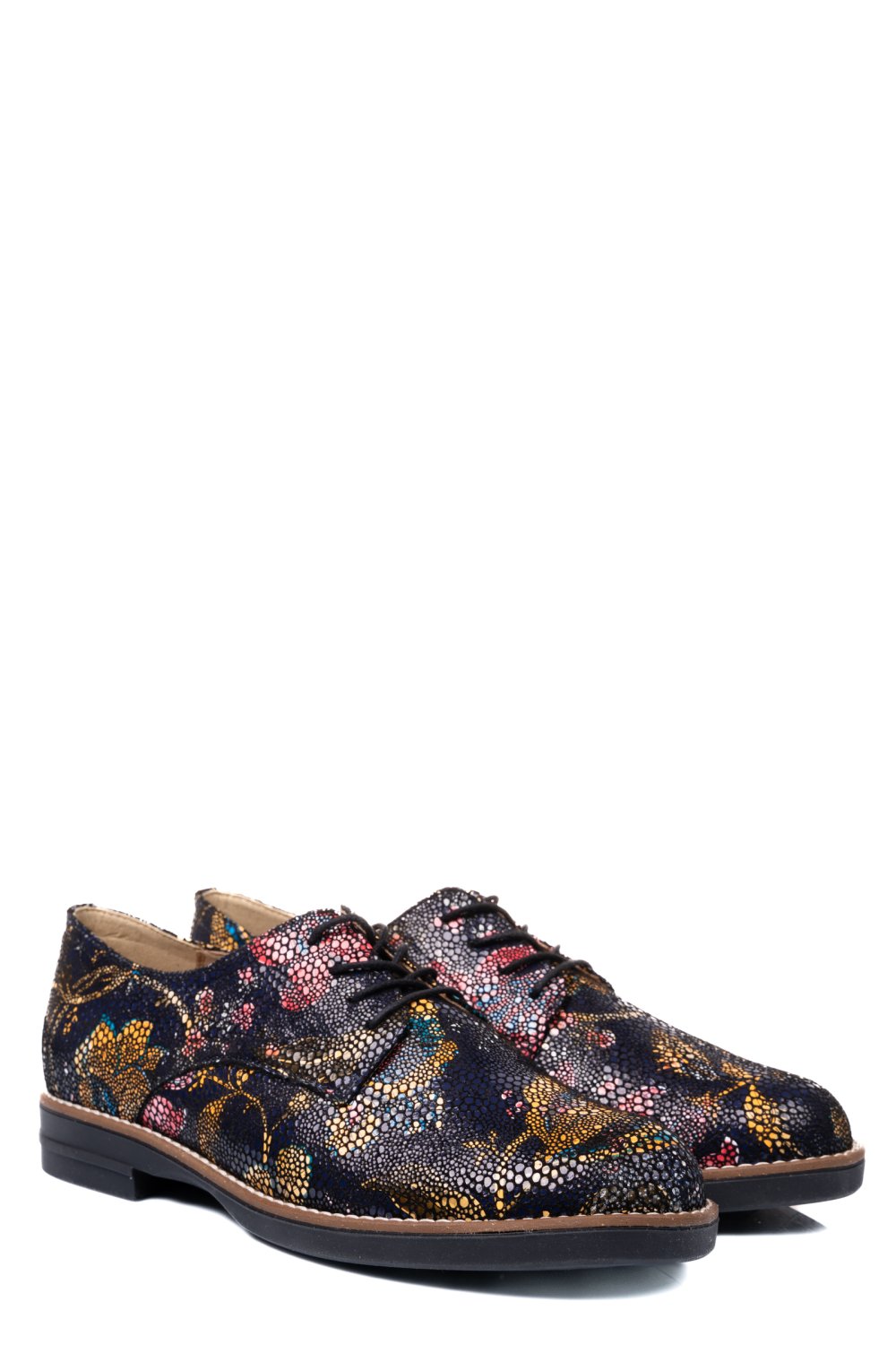 PANTOFI NEGRU GALBEN FLORAL PIELE NATURALA 2S77025
