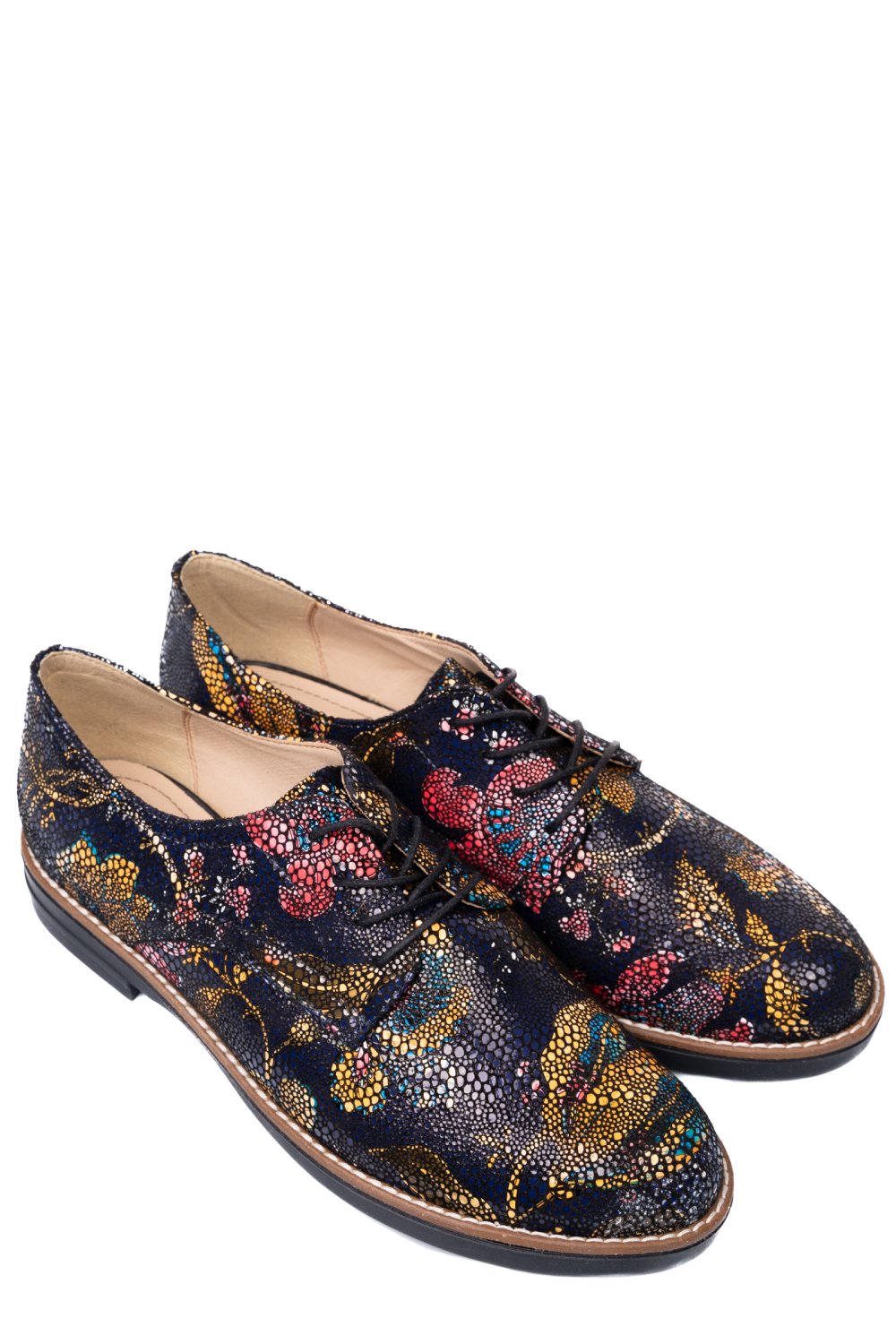 PANTOFI NEGRU GALBEN FLORAL PIELE NATURALA 2S77025