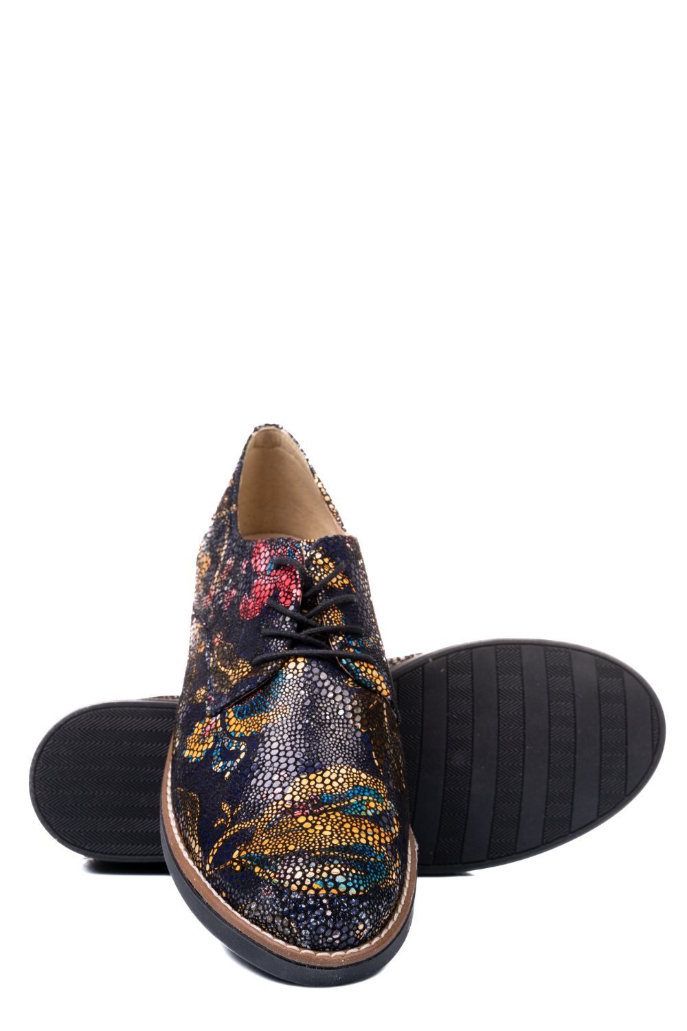 PANTOFI NEGRU GALBEN FLORAL PIELE NATURALA 2S77025