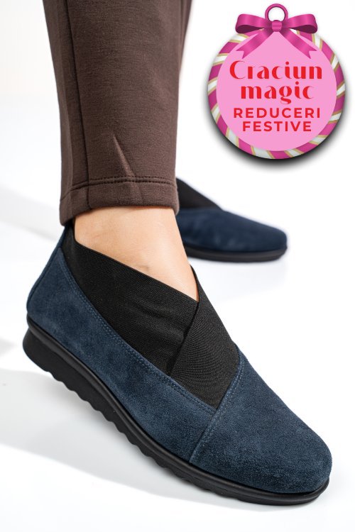 Pantofi albastri piele naturala intoarsa dw20-a160