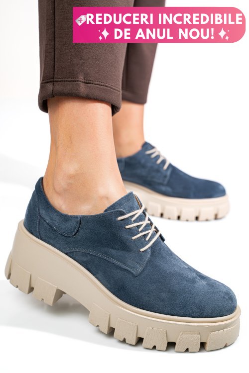 Pantofi bleu piele naturala intoarsa 2s77080