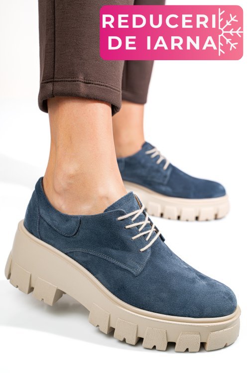 Pantofi bleu piele naturala intoarsa 2s77080