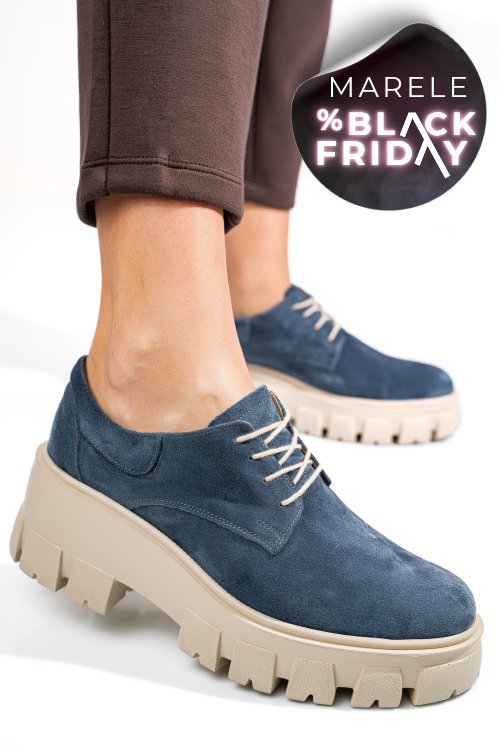 Pantofi bleu piele naturala intoarsa 2s77080