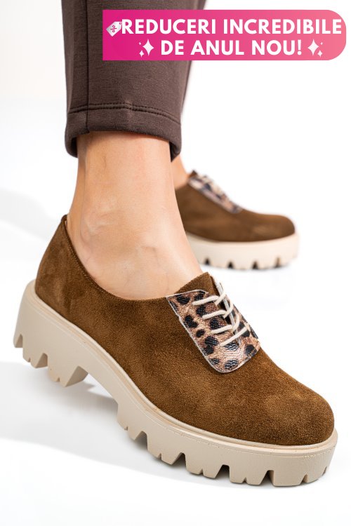 Pantofi maro piele naturala intoarsa dolores