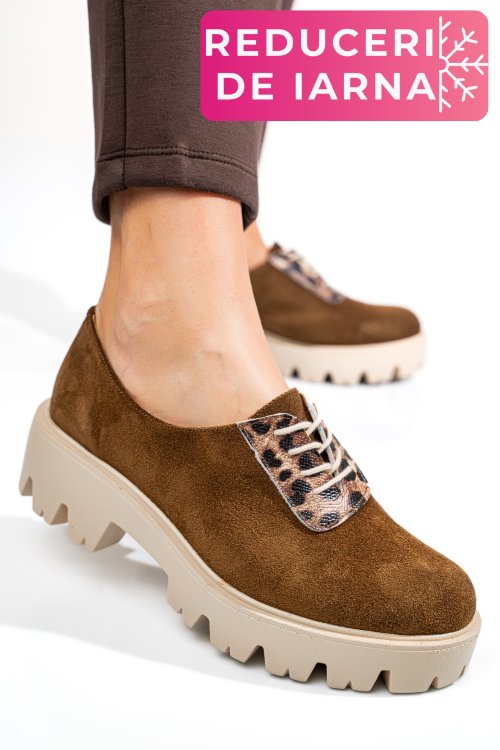 Pantofi maro piele naturala intoarsa dolores