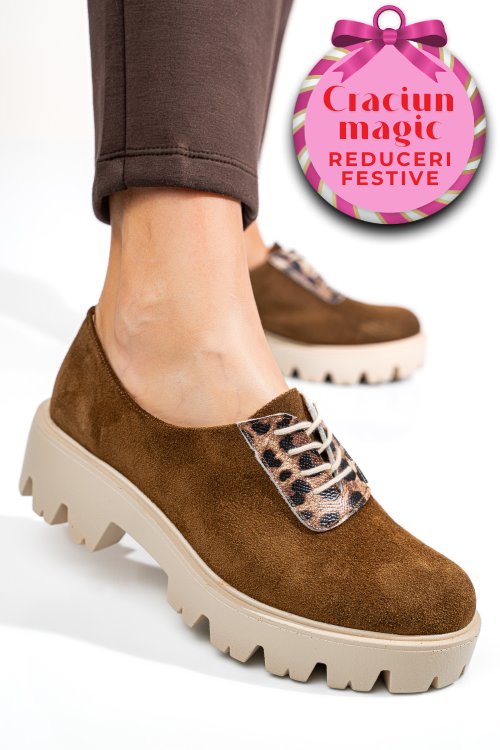 Pantofi maro piele naturala intoarsa dolores