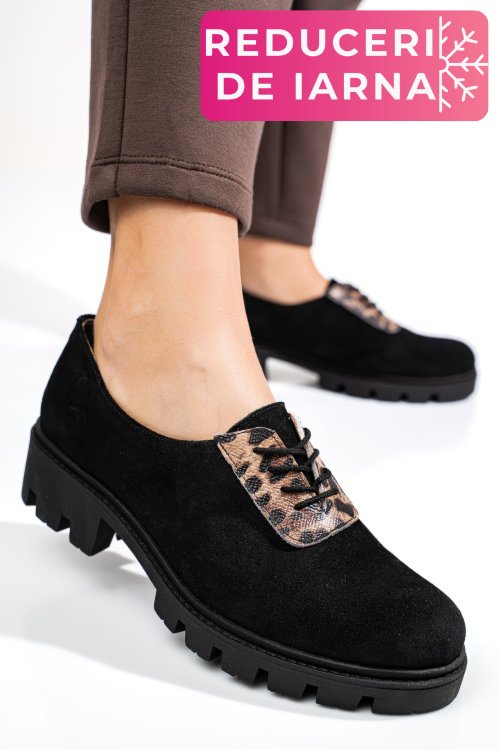 Pantofi negri piele naturala intoarsa dolores