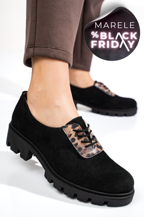 Pantofi negri piele naturala intoarsa dolores