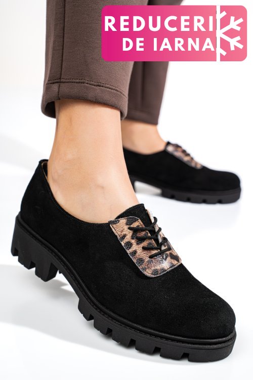 Pantofi negri piele naturala intoarsa dolores