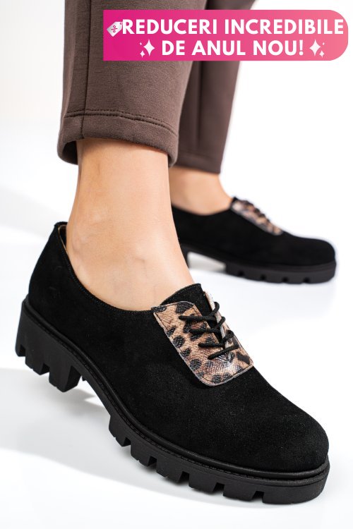 Pantofi negri piele naturala intoarsa dolores