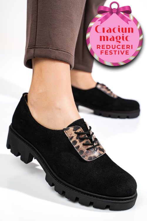 Pantofi negri piele naturala intoarsa dolores