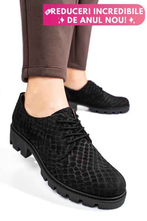 Pantofi negri cro piele naturala intoarsa dolores