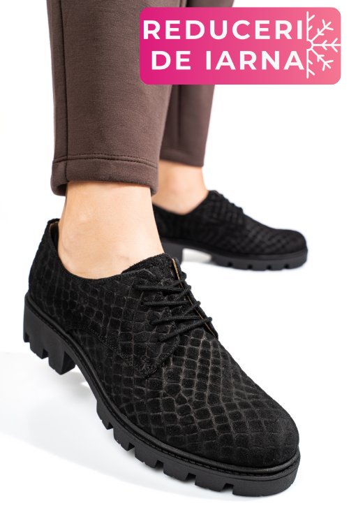 Pantofi negri cro piele naturala intoarsa dolores