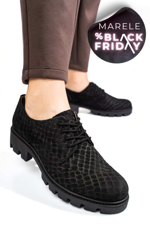 Pantofi negri cro piele naturala intoarsa dolores