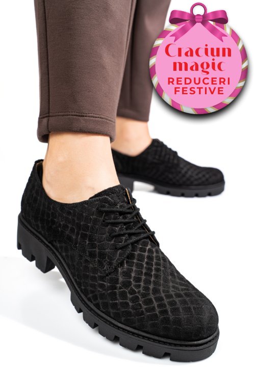 Pantofi negri cro piele naturala intoarsa dolores