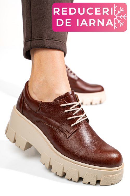 Pantofi casual femei piele naturala maro inchis 2s77080