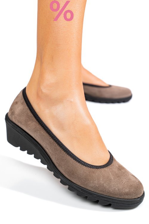 Pantofi taupe piele naturala intoarsa dw22-a206