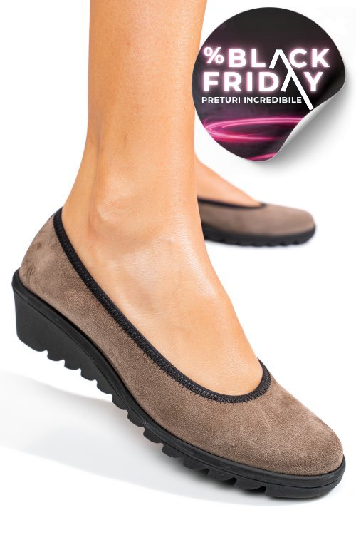 Pantofi taupe piele naturala intoarsa dw22-a206