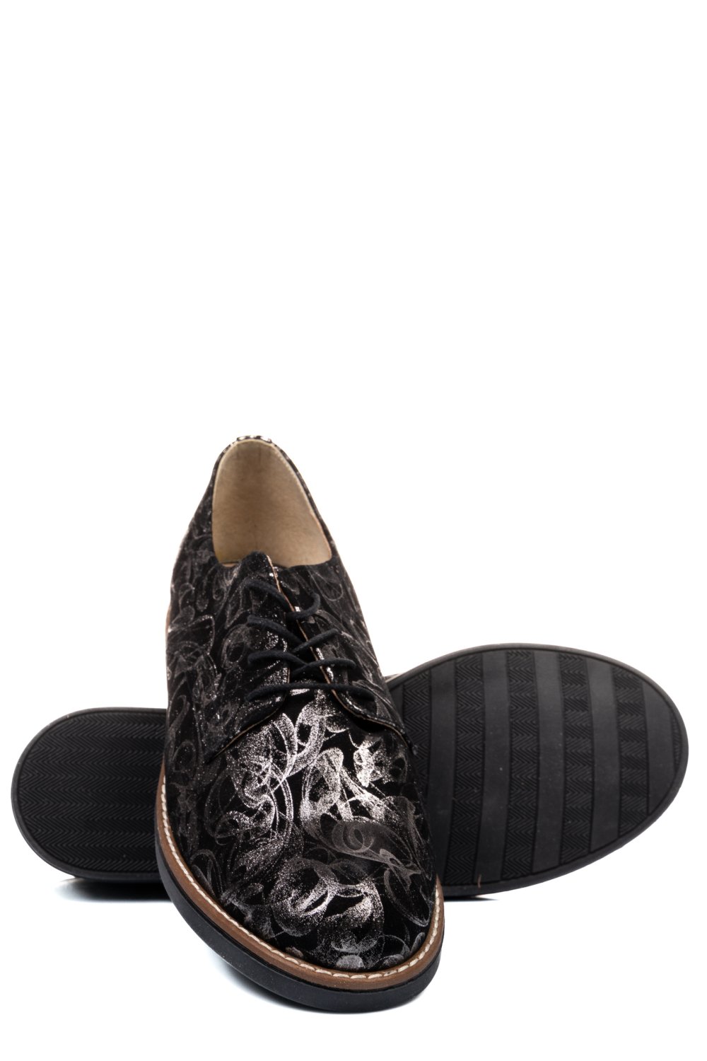 PANTOFI NEGRU ARGINTIU PIELE NATURALA 2S77025