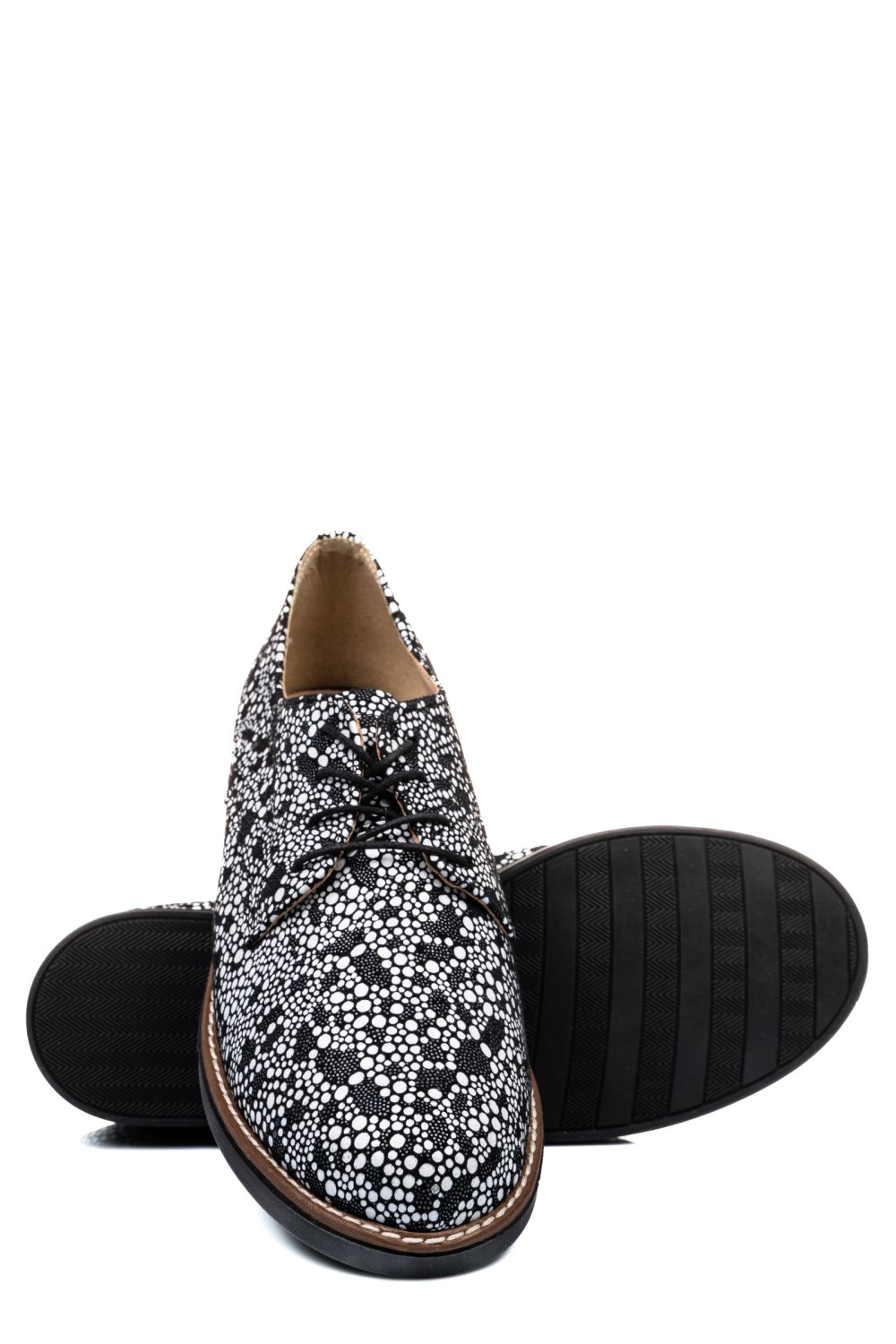 PANTOFI NEGRU ALB PIELE NATURALA 2S77025