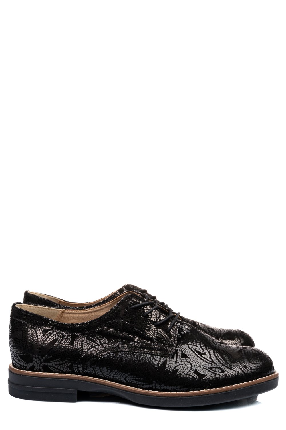 PANTOFI NEGRU FLORAL PIELE NATURALA 2S77025