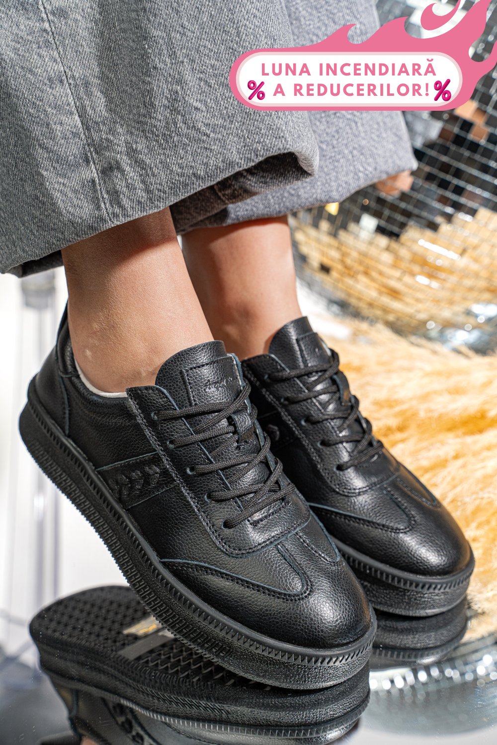 PANTOFI SPORT NEGRI PIELE NATURALA FSP005016