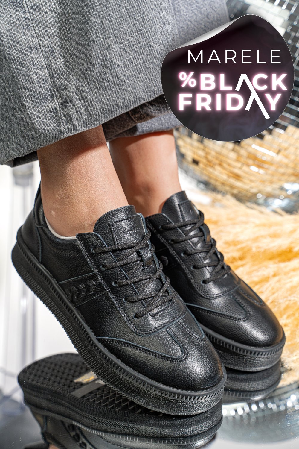 PANTOFI SPORT NEGRI PIELE NATURALA FSP005016