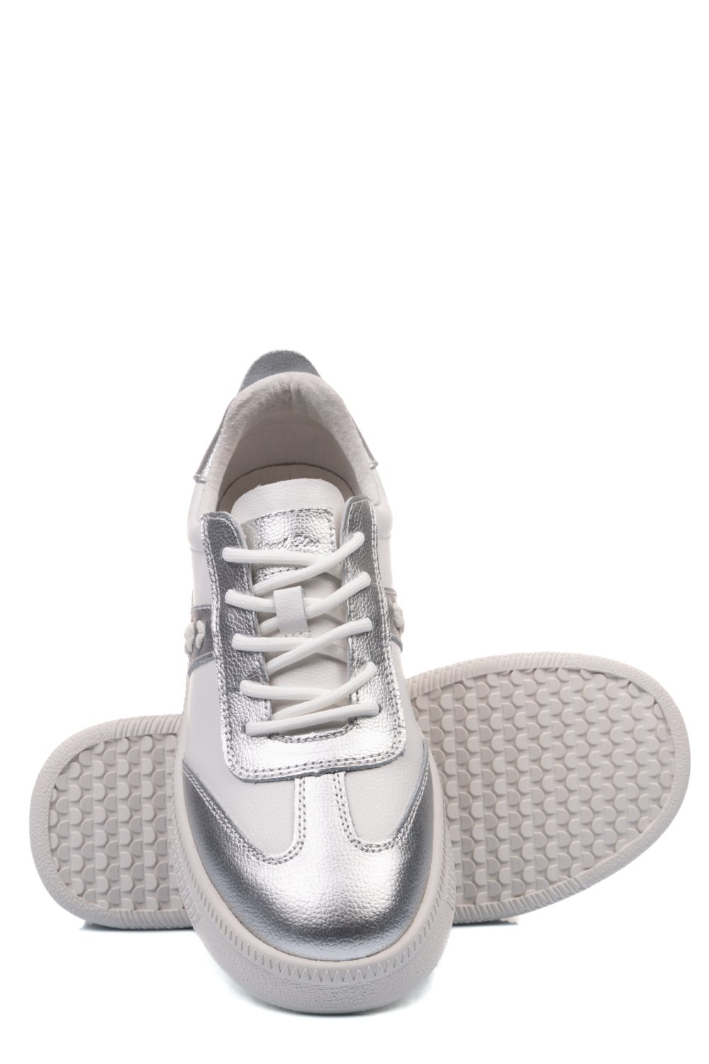 PANTOFI SPORT ALB ARGINTIU PIELE NATURALA FSP005016