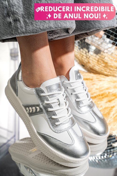 Pantofi sport alb argintiu piele naturala fsp005016