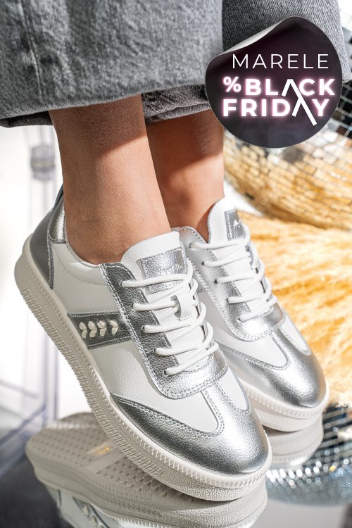 Pantofi sport alb argintiu piele naturala fsp005016