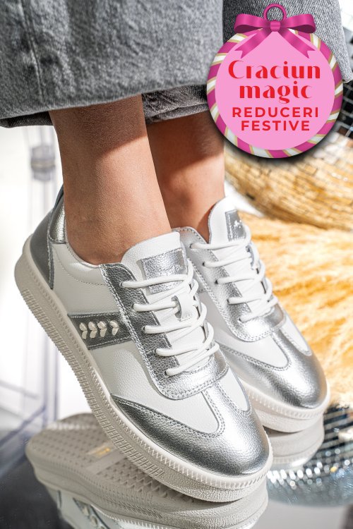 Pantofi sport alb argintiu piele naturala fsp005016