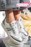 PANTOFI SPORT ALB ARGINTIU PIELE NATURALA FSP005016